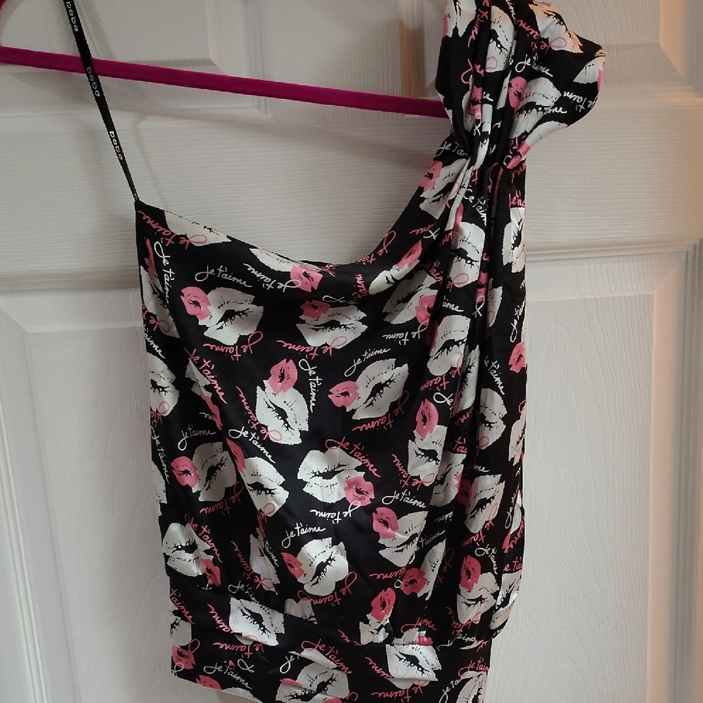 bebe One Shoulder Black and Pink Dress
